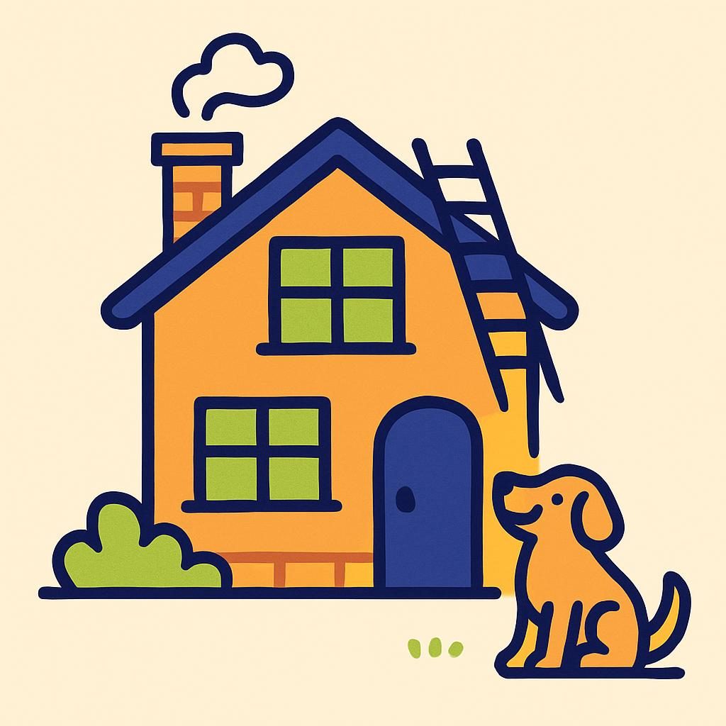 Drawing of a house with a chimney